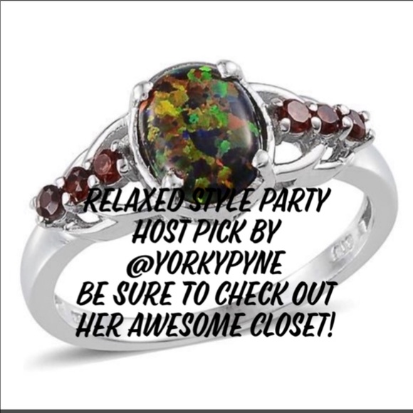 New Solid Sterling Silver Black Opal & Garnet Ring - Picture 6 of 9